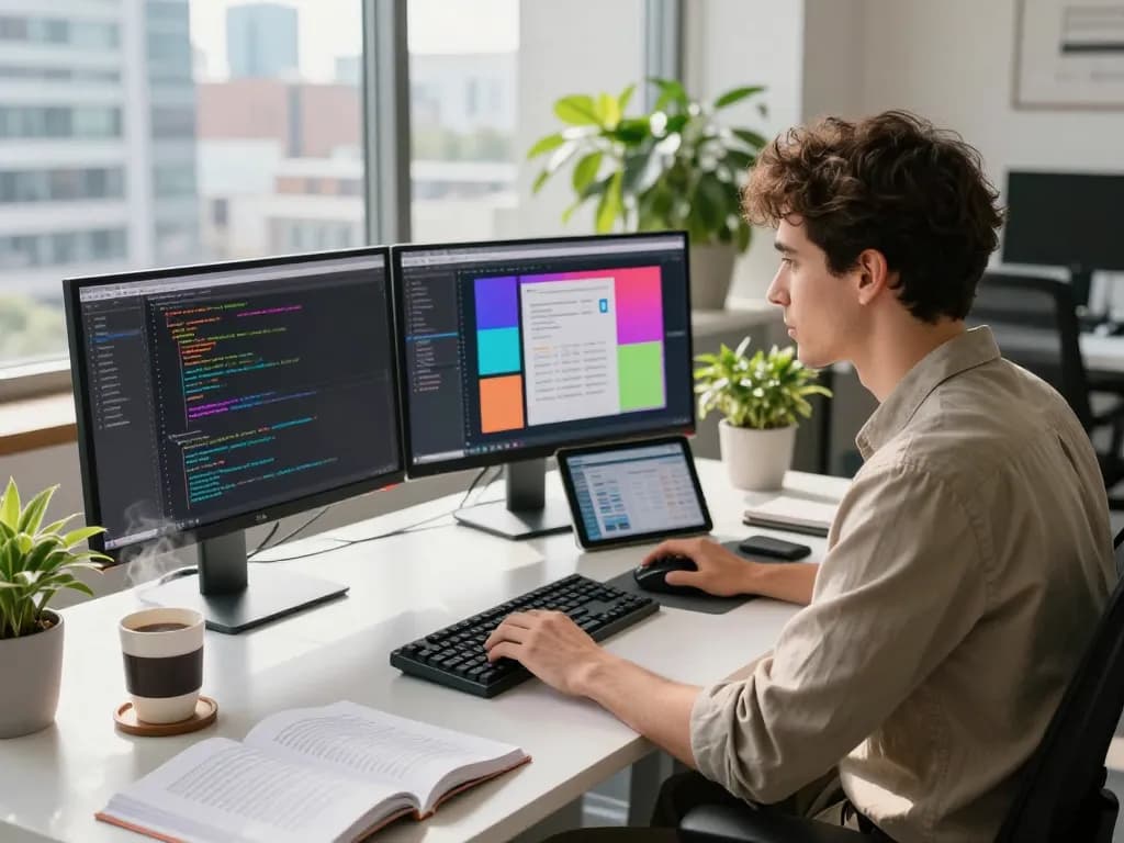 Generate precise AI image prompts from images in a high-tech workspace.