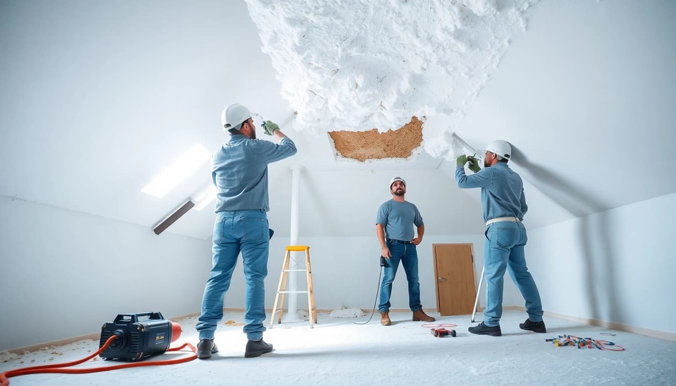 Efficient spray foam removal Hampshire being conducted by professionals in a clean attic environment.