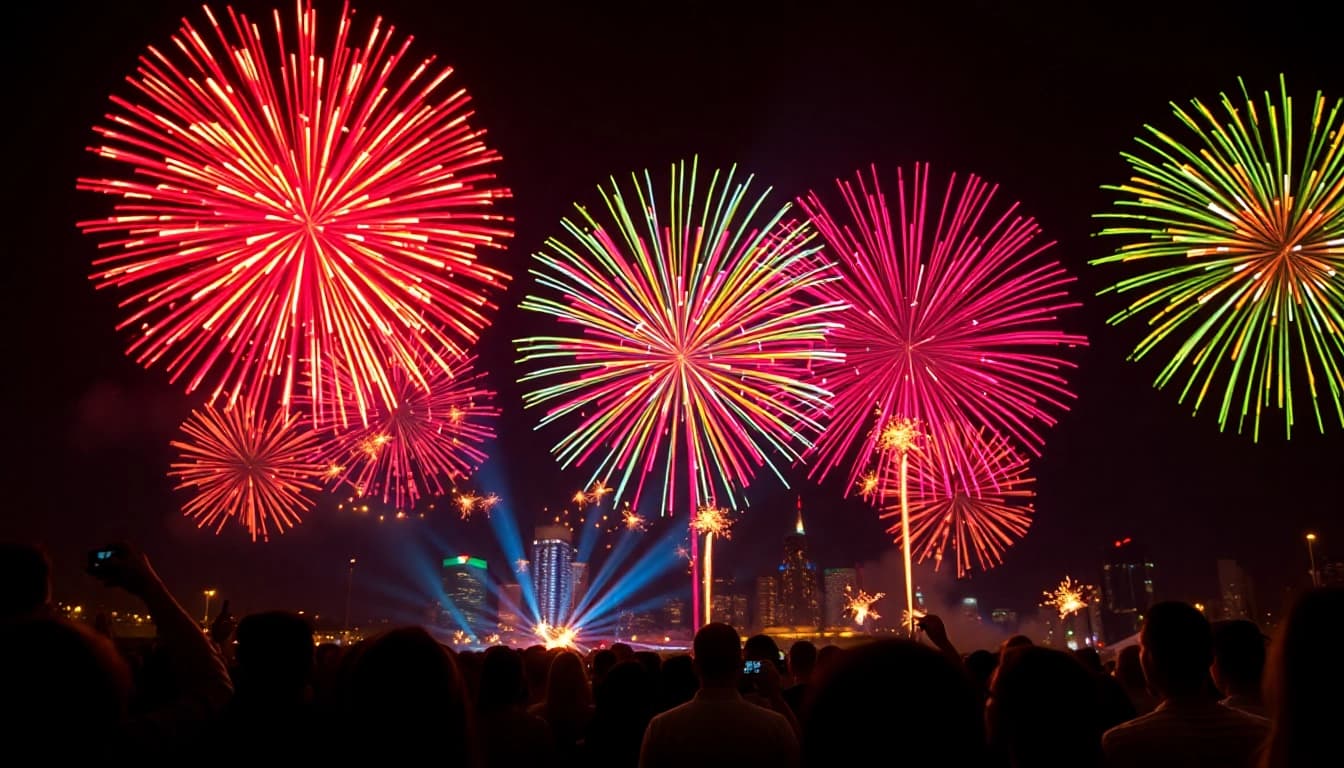 Experience stunning fireworks for sale lighting up the night sky over a captivated crowd.