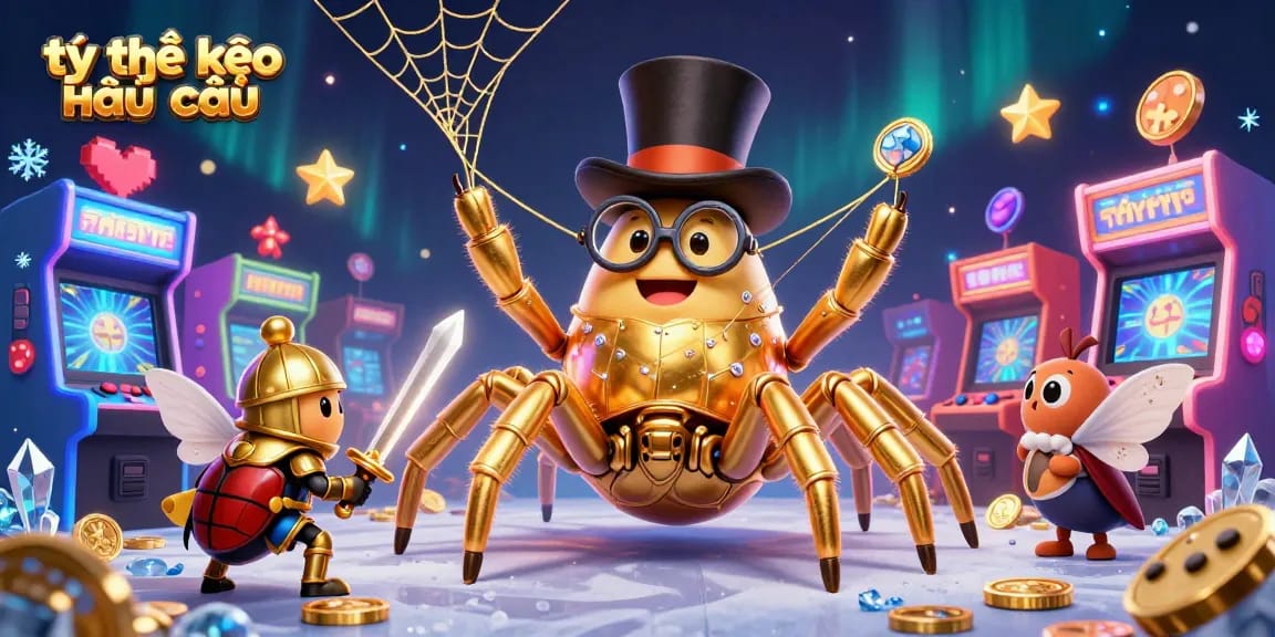 Engage with tỷ lệ kèo nhà cái through this dynamic casino-themed illustration showcasing a tarantula and beetle knight.