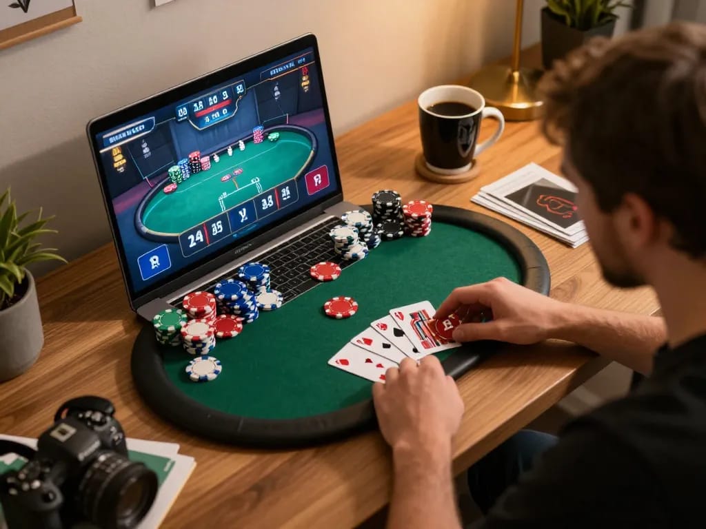 Engaging gameplay at 99wincasino online poker with strategic chip placement and focused player