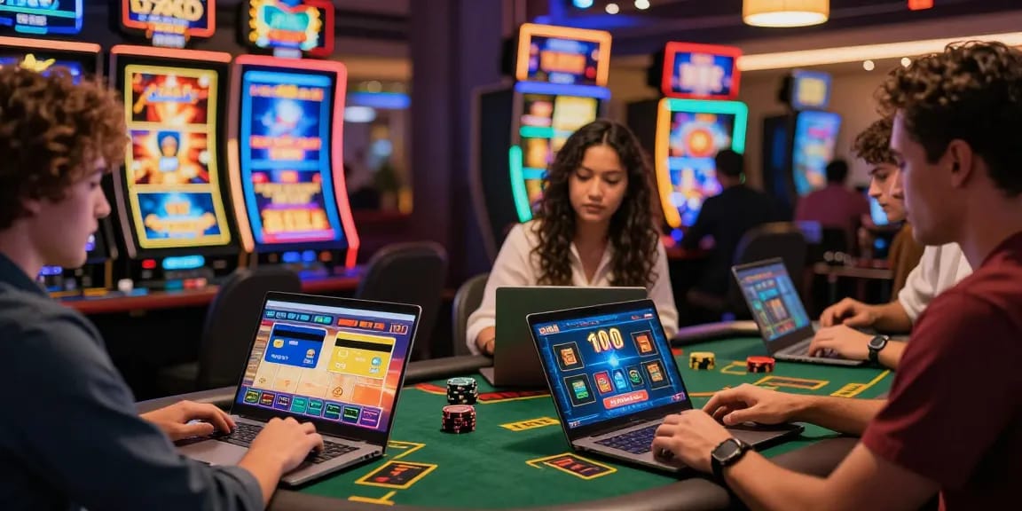 Engaged players exploring the best credit card casinos with vibrant gaming options and payment icons.