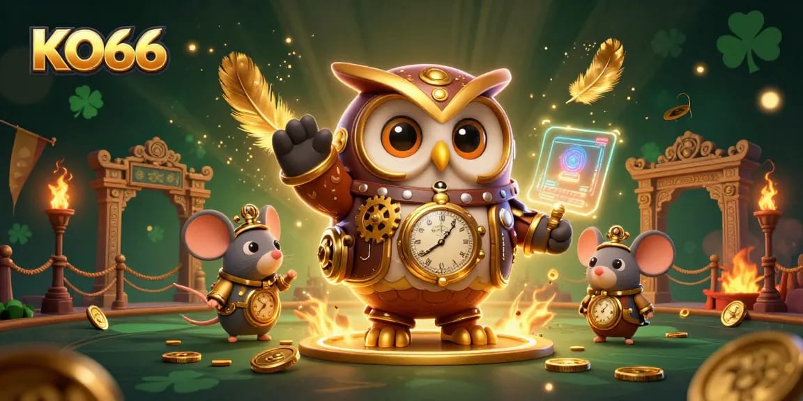 Engage with the vibrant KO66 casino experience surrounded by exciting gaming elements and dynamic characters.