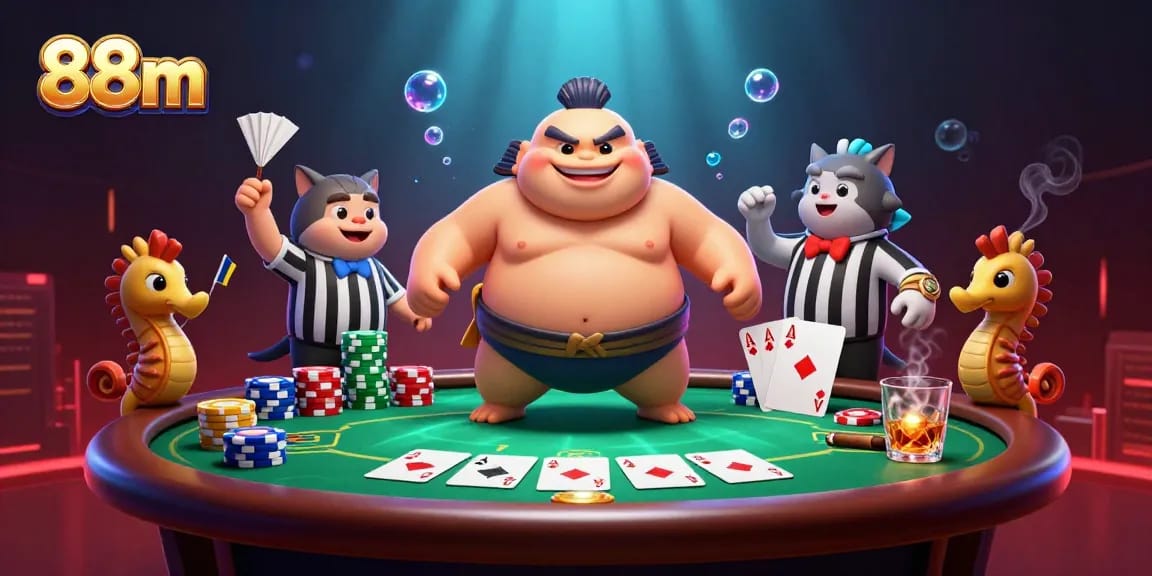 Experience the excitement of 88m casino gaming with vibrant underwater poker action.