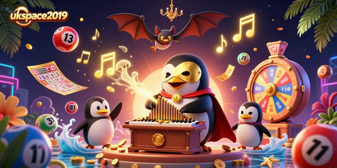 ukspace2019 energizes the gaming experience with a vibrant, immersive casino scene featuring a penguin.