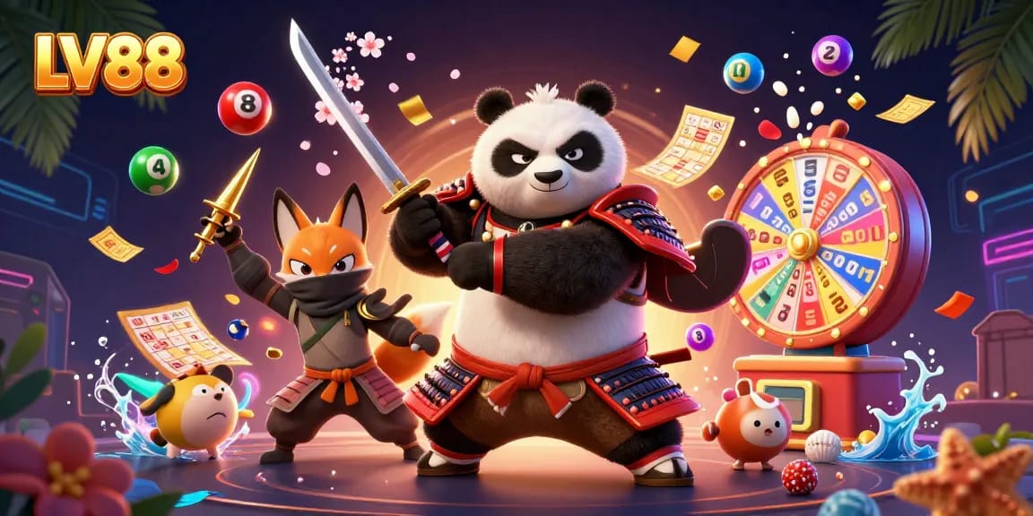 Experience LV88's vibrant gaming world with animated characters, jackpots, and energy.