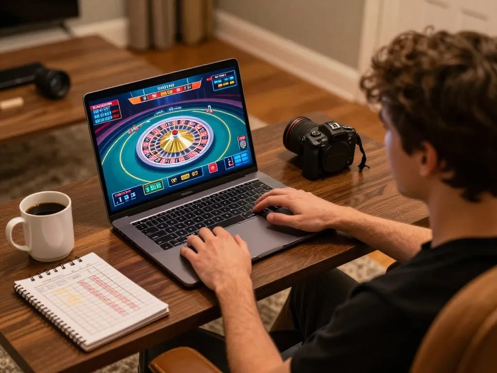 Bem88 player enjoying online roulette game at home, focused on strategic betting.