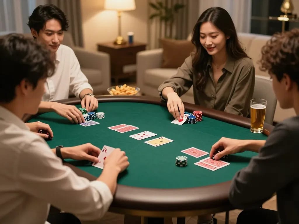 Person engaging in exciting poker game at home while using the mb668 gaming strategy.