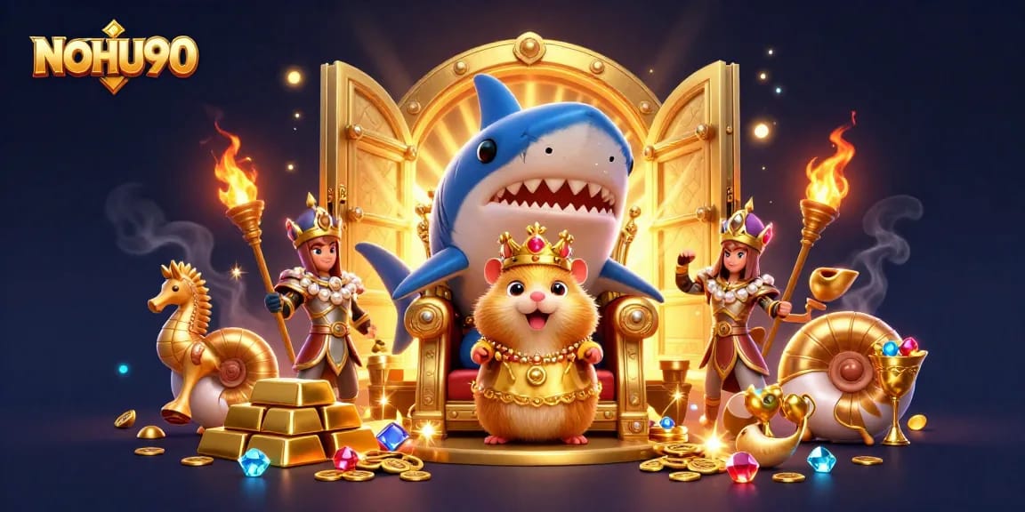 Experience thrilling gameplay with NOHU90’s vibrant casino scene showcasing exciting treasures and characters.
