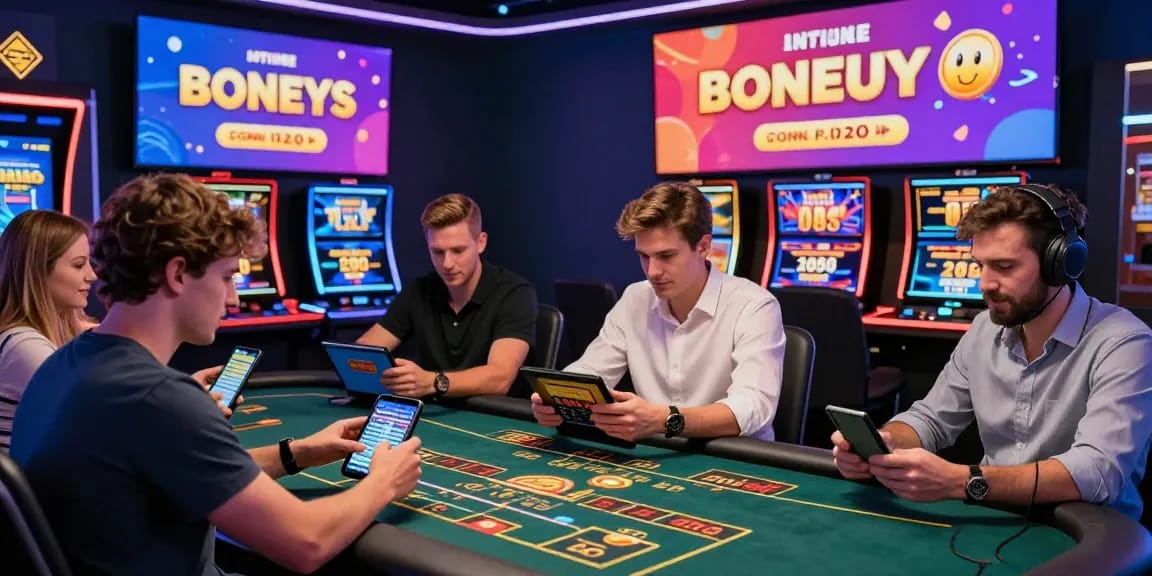 Engaging online casino experience showcasing diverse players at non UK casinos, featuring tablets and bonuses, highlighting https://rcnhca.org.uk.