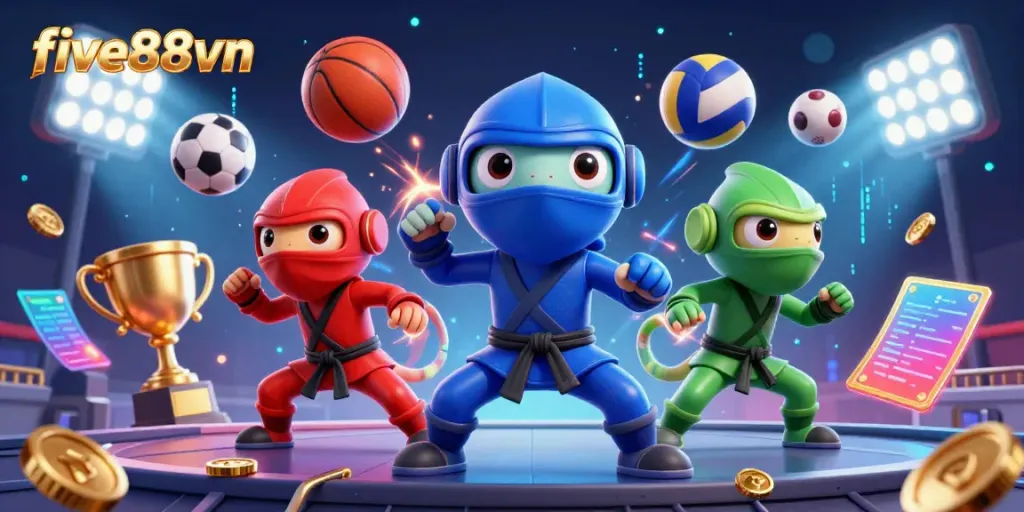 Watch the five88vn ninja chameleons in action, delivering excitement in a dynamic gambling scene.