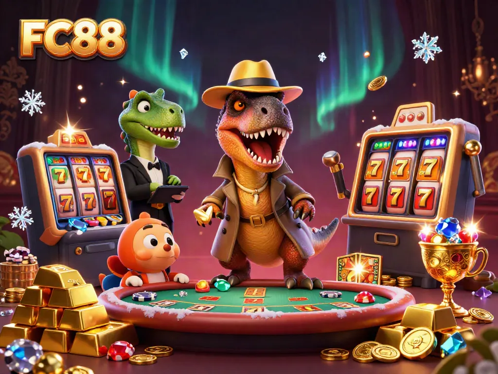 Win big with FC88 in a thrilling blackjack table scene featuring animated characters and glittering casino elements.