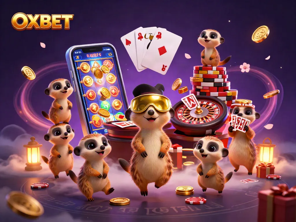 Engage with OXBET's 3D cartoon meerkats in a vibrant casino scene, showcasing dynamic gameplay