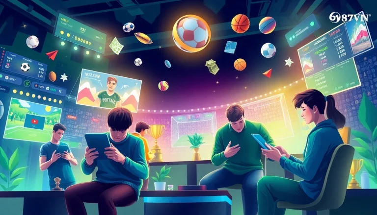 Engage with 69VN's top-tier sports betting experience highlighted by vibrant digital interactions.