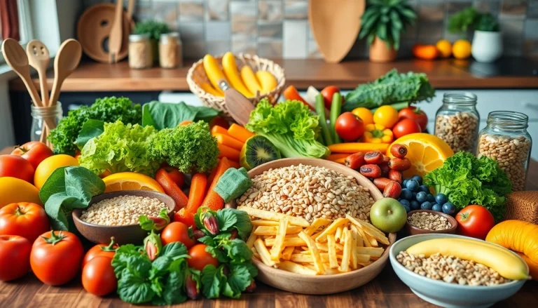 Delicious healthy food spread featuring colorful fruits and vegetables promoting healthy eating.