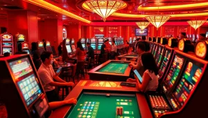 SBOBET players eagerly engage in online sports betting at a modern casino.