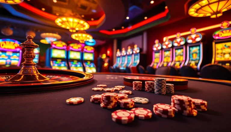 Experience the thrill of gambling at https://78win.productions/ with vibrant casino visuals including roulette and poker tables.