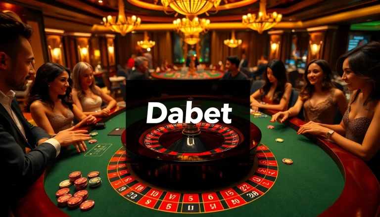 Experience the thrill of Dabet casino games with dynamic roulette action surrounded by excited players.