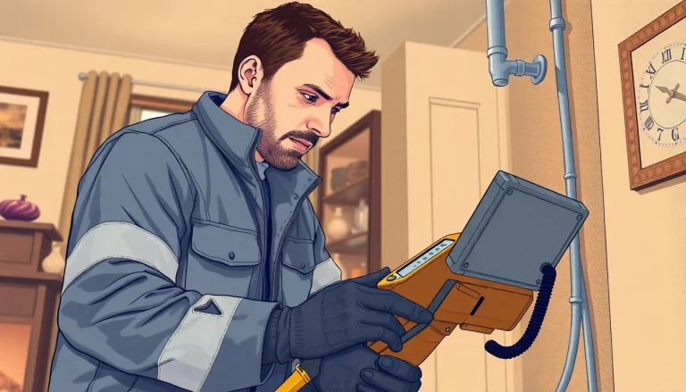 Expert technician conducting leak detection Cornwall in a cozy home environment.