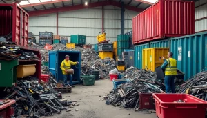 Efficient Schrotthändler Wuppertal team collecting scrap metal at a recycling site.