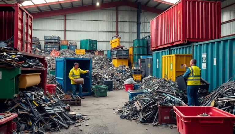 Efficient Schrotthändler Wuppertal team collecting scrap metal at a recycling site.