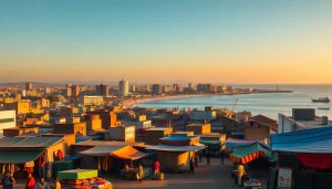 Explore the key features of Mogadishu km square, showcasing urban life near the coast.