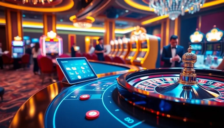 The exciting atmosphere of https://9win1.online/ with vibrant roulette table and digital betting action.