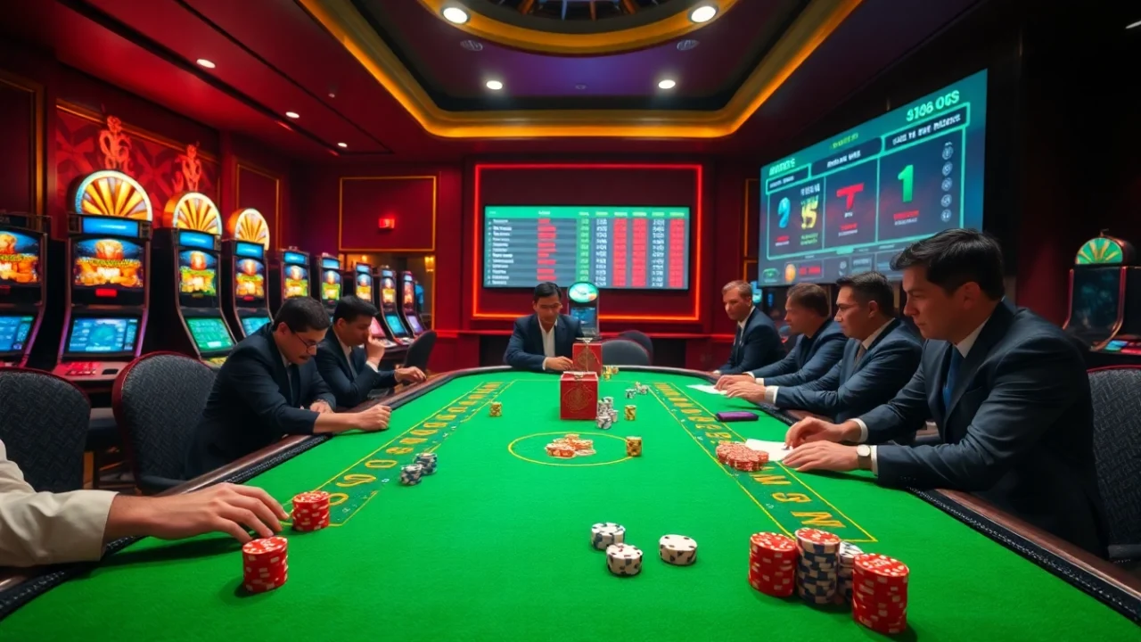 Players engage in thrilling Baccarat at https://f168.studio/, showcasing excitement and strategy in a luxurious casino ambiance.