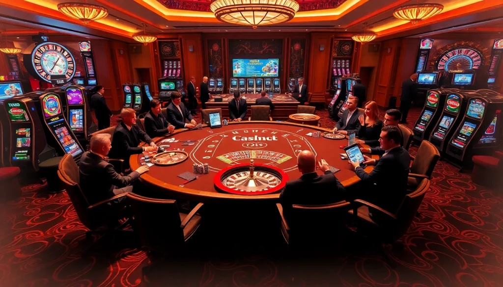 Experience the thrill of winning at rr88 in a luxurious casino setting filled with poker tables and vibrant games.