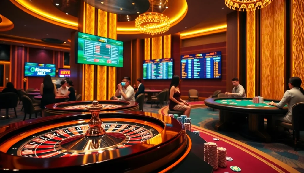 Engaging scene of players excitedly reviewing keonhacai odds at a vibrant casino table.