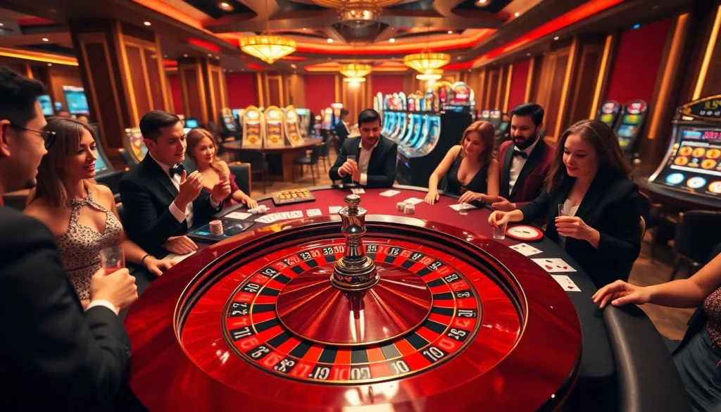Experience the thrill at RR88.com with players enjoying roulette amidst luxurious casino settings.