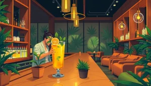Experience the cannabis vibe at a stylish bar featuring moonbarguy thcp-infused drinks in elegant glassware.