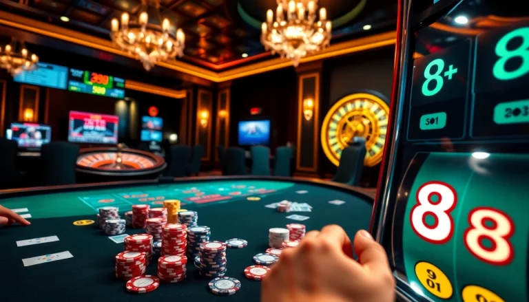 Engage with vibrant poker chips and cards at the casino table featuring s8 elements.