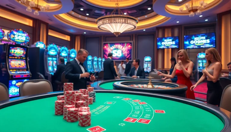 Players enjoying a high-stakes game at a casino featuring the s8 keyword prominently displayed in the environment.
