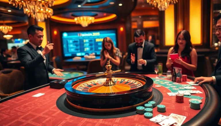 Players enjoy a thrilling game of roulette at https://13win2025.online/, surrounded by luxurious casino elements.