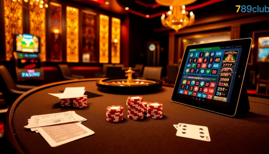 Engaging gameplay at 789club with luxurious poker table and vibrant casino elements.