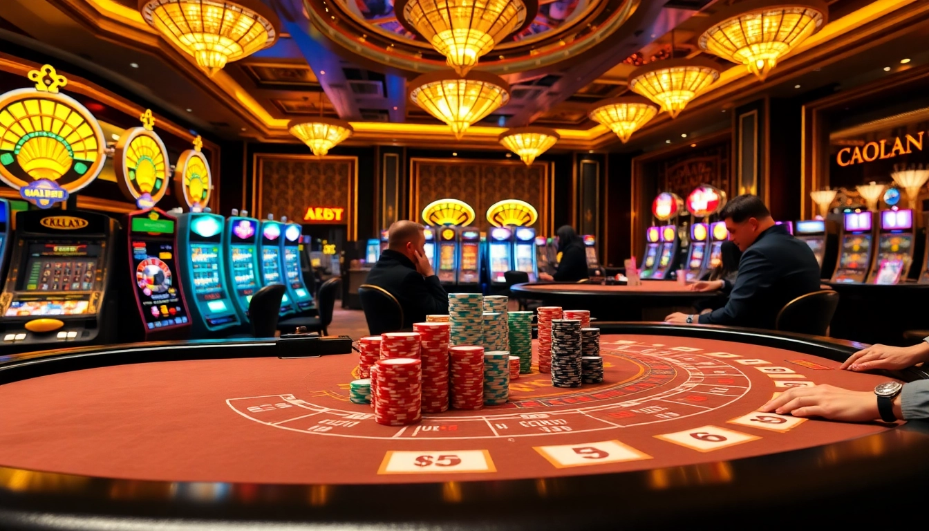 Players strategizing at Lc88 baccarat table with vibrant casino atmosphere.