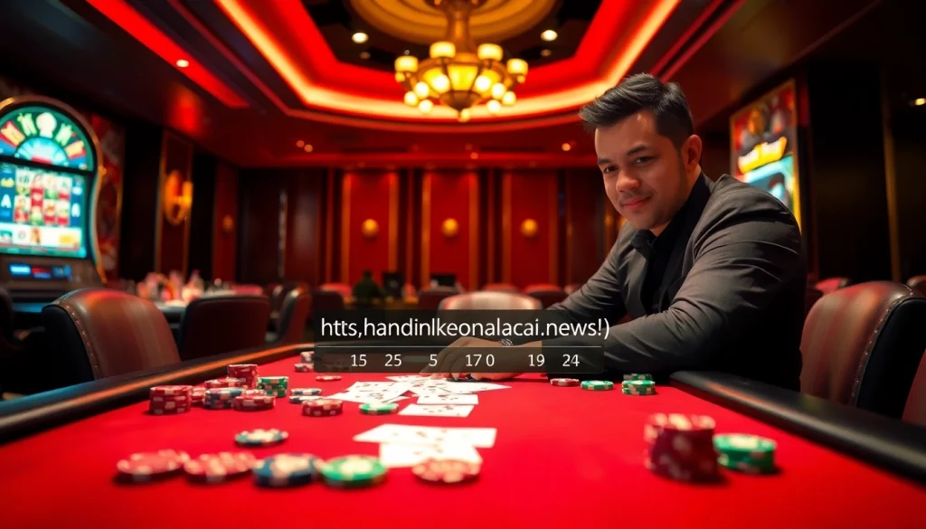 Gambler engaging in a thrilling game at the casino with live odds displayed at https://nhandinhkeonhacai.news/.