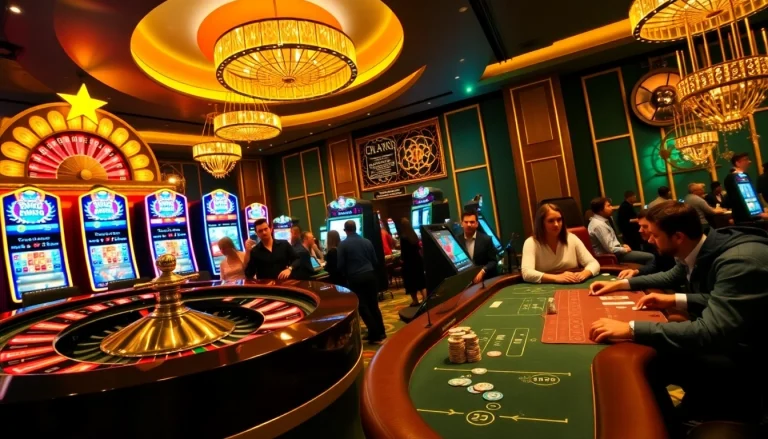 Gambling excitement at https://mm88.london/ with vibrant roulette, poker, and slot machines.