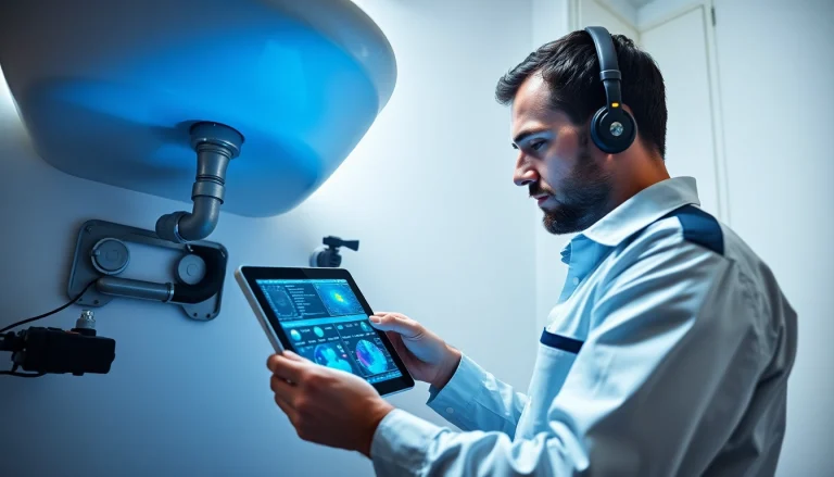 Water leak detection technician using advanced tools to identify leaks in a domestic property
