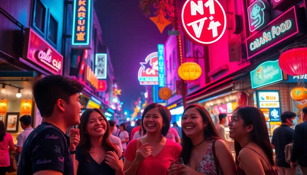 Experience the vibrant 호치민밤문화 as friends enjoy the lively nightlife featuring karaoke and street food.