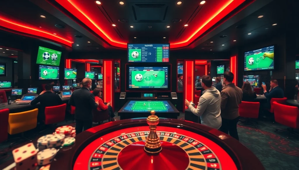 7m betting enthusiasts engaging with live soccer scores in a luxurious gaming environment.