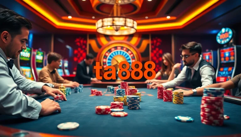Experience thrilling poker gameplay and luxury at ta88 com, with vibrant casino elements and professional dealers.