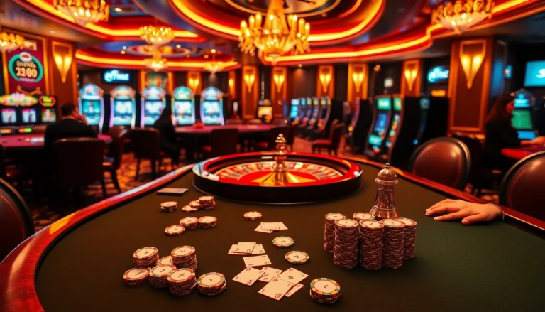 The vibrant casino scene showcases players at a poker table and slots, emphasizing nhà cái bet88's excitement and luxury.
