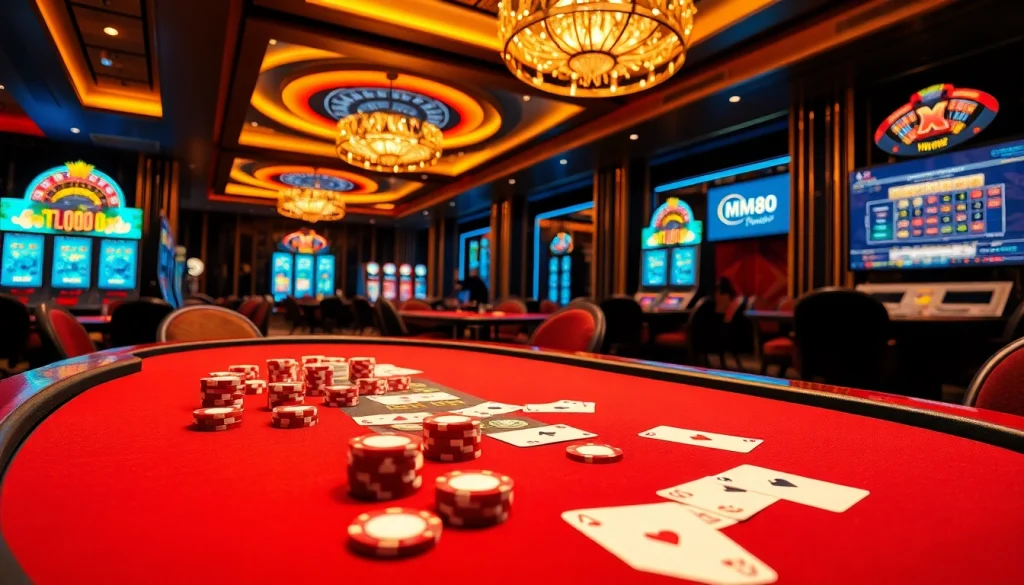 Experience high-stakes poker action at https://mm88.in.net/ featuring vibrant chips, cards, and a glamorous casino ambiance.