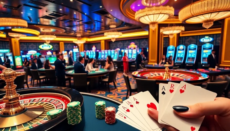 Experience the excitement of GG88 with a bustling casino atmosphere featuring poker, roulette, and vibrant slot machines.