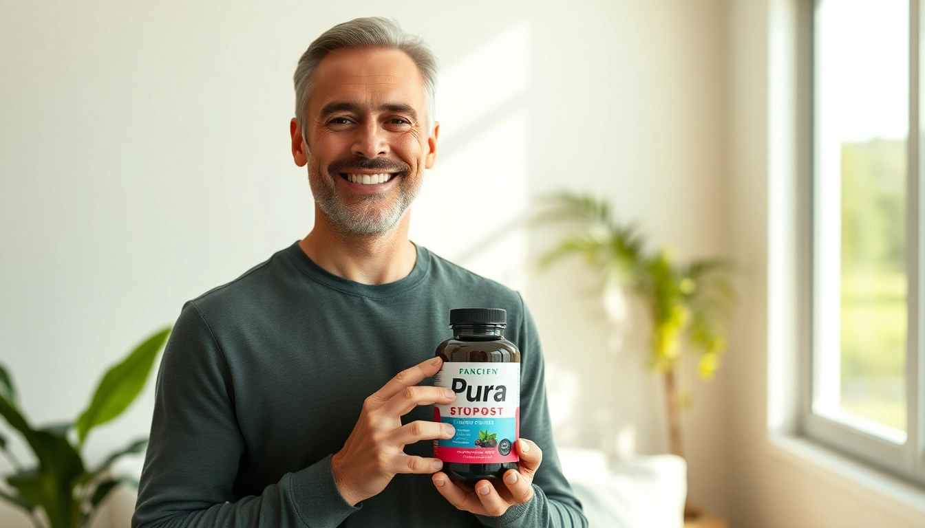 Pura Boost supplement helping men enhance vitality and performance, showcasing wellness and confidence.