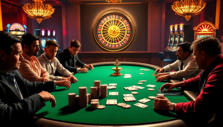 Exciting poker action at https://xx88.today/ with glamorous lights and focused players.