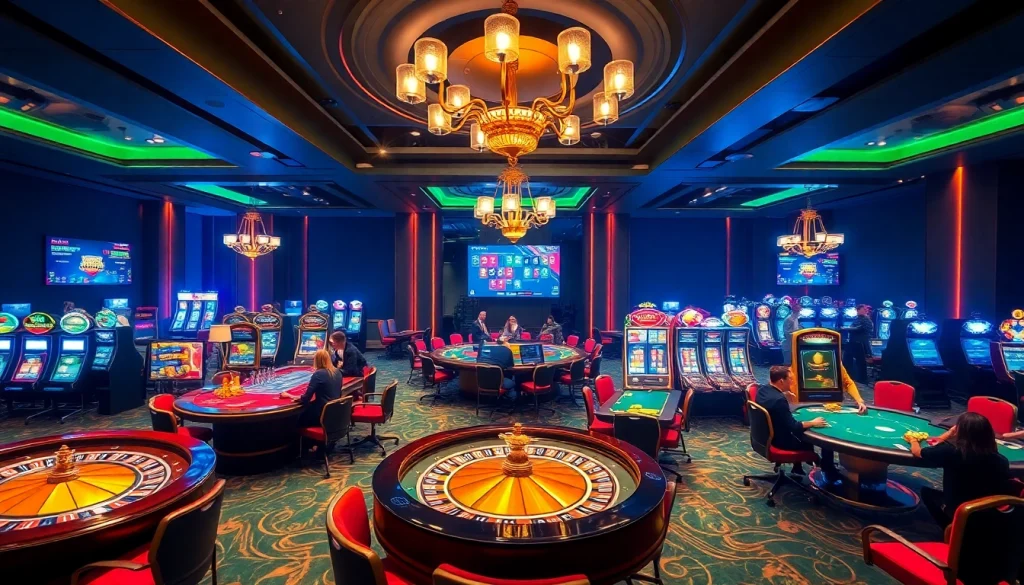 Engaging gaming action at https://22bet.style with players interacting at roulette and poker tables.