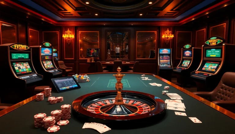 Experience the thrill at Nhà cái EV88 casino with high-quality poker chips and vibrant slot machines.